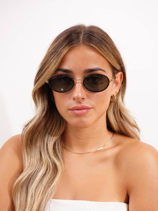 Gucci GG1980S 001 Oval Sunglasses - Transparent Dark Grey/Gold main image 5